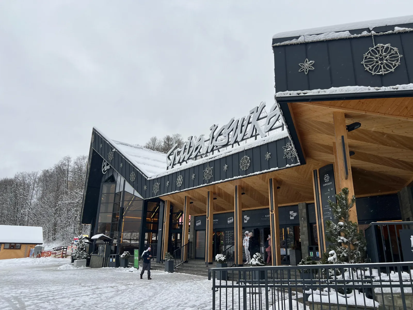 Gubałówka funicular lower station building under fresh snow